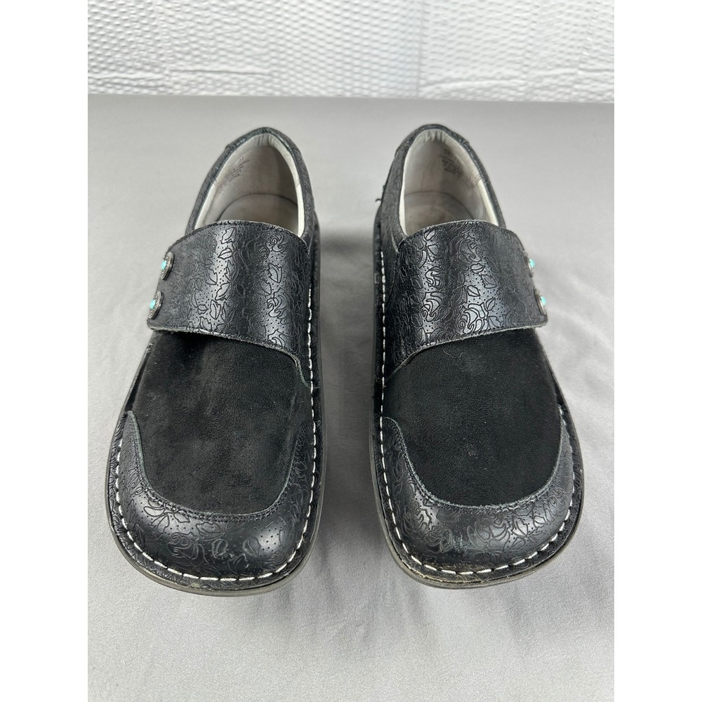 Alegria Deliah Floral Print Womens size 37 US 7‎ Leather Clogs Shoes Black Nurse